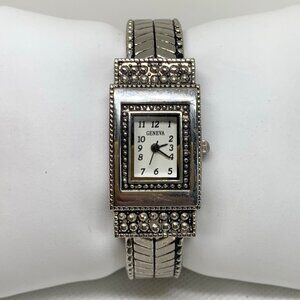Geneva women silver tone cuff bracelet watch 20mm quartz analog bracelet running